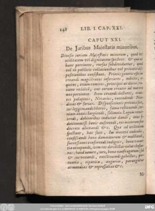 Caput XXI. De Iuribus Maiestatis minoribus.