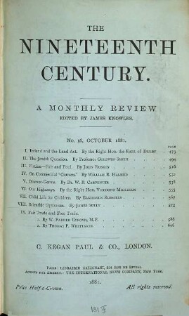 The nineteenth century and after : a monthly review. 10,b. 1881