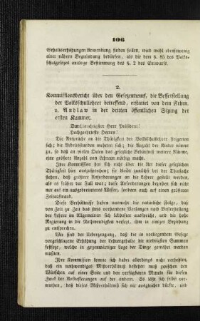 Kommissionsbericht über den Gesezentwurf, die Besserstellung der Volksschullehrer betreffend : [Schulnachrichten]