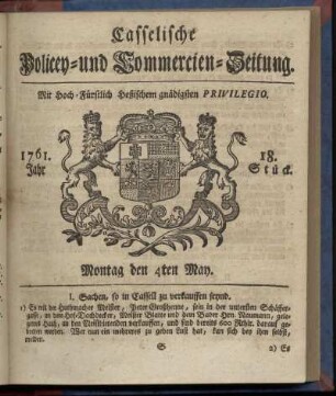 18. Stueck, Montag den 4ten May 1761