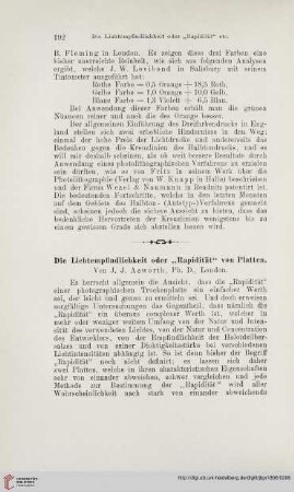 Die Lichtempfindlichkeit oder "Rapidität" von Platten