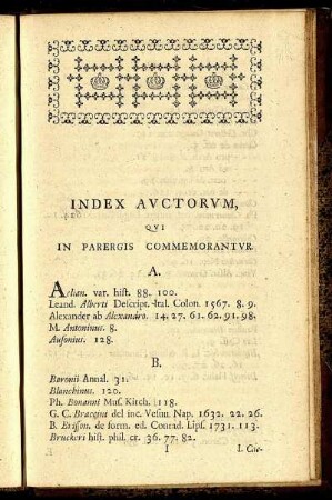 Index Auctorum, Qui In Parergis Commemorantur.