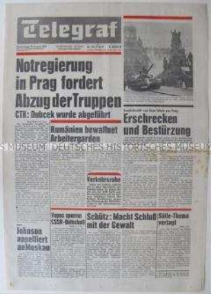 (West)-Berliner Tageszeitung "Telegraf" zur militärischen Intervention des Warschauer Vertrages in der CSSR