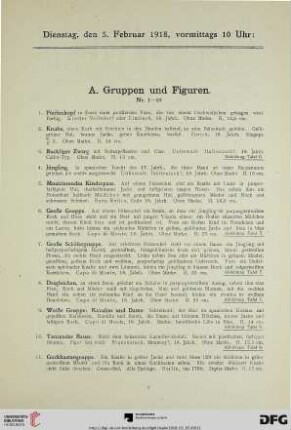 Versteigerung: Dienstag, den 05. Februar 1918, vormittags 10 Uhr (Nr. 1-176)