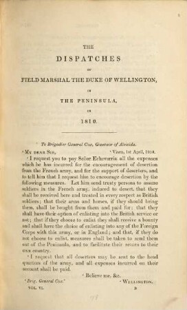 The dispatches of Field Marshal the Duke of Wellington, K. G. during his various campaigns in India, Denmark, Portugal, Spain, the Low Countries and France from 1799 to 1818. 6