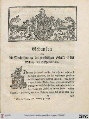 Gedanken über die Nachahmung der griechischen Werke in der Malerey und Bildhauerkunst