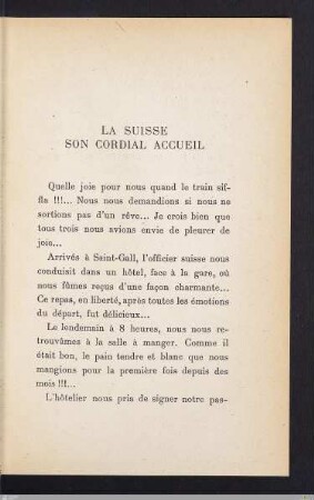 La Suisse son cordial accueil