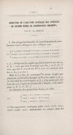 Réduction de l'équation générale des surfaces du second ordre en coordonnées obliques.
