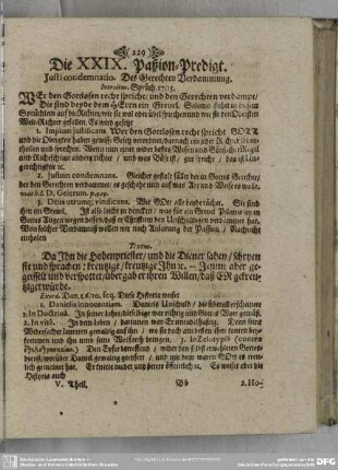 Die XXIX. Paßion-Predigt. Iusti condemnatio. Des Gerechten Verdammung