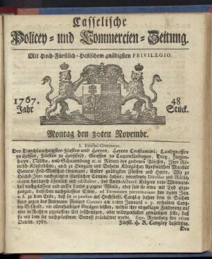 48. Stueck, Montag den 30ten Novembr. 1767