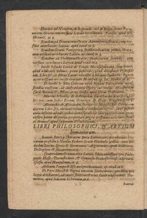 Libri Philosophici, & Artium humaniorum.