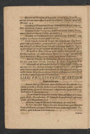 Libri Philosophici, & Artium humaniorum.