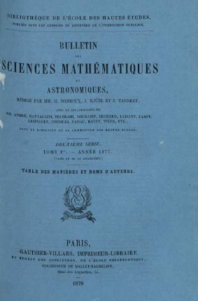 Tome 1. - Année 1877.