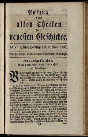 XLVI. Stück. Coburg, den 12. Nov. 1763.