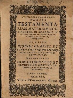 Theses Testamentariam Materiam Continentes