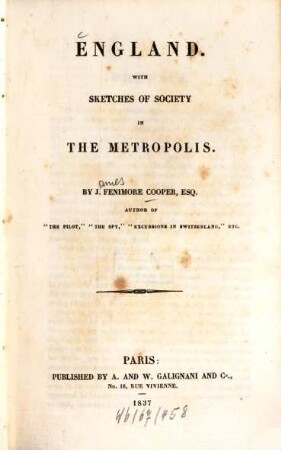 England : with sketches of society in the metropolis