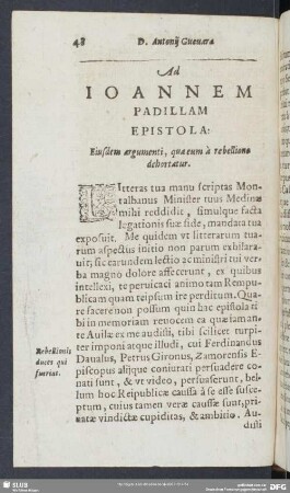 Ad Ioannem Padillam Epistola: Eiusdem argumenti, qua eum a rebellione dehortatur