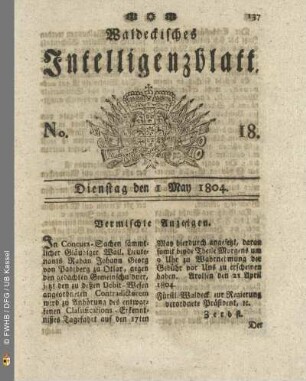 No. 18. Dienstag den 1 May 1804