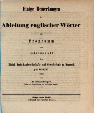 Einige Bemerkungen über Ableitung englischer Wörter
