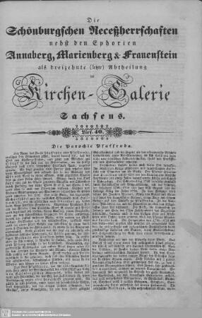 Die Parochie Pfaffroda, Hallbach, Schwarzenberg, Die Parochie Dörnthal, Die Parochie Hermsdorf, Clausnitz : 40. Lieferung