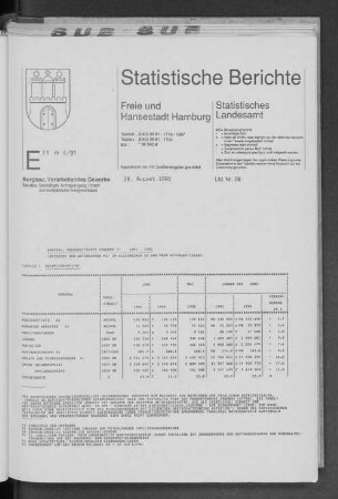 Bergbau, Verarbeitendes Gewerbe Juni 1991 : Lfd. Nr. 26