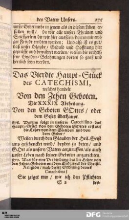 Das Vierdte Haupt-Stück des CATECHISMI, welches handelt Von den Zehen Geboten.