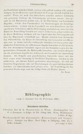 Bibliographie vom 1. Januar bis 15 Februar 1863.