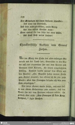Charakteristische Anekdote vom General Ziethen