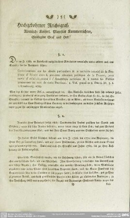 Hochgebohrner Reichsgraf, Römisch- Kaiserl. Majestät Kammerrichter, Gnädigster Graf und Herr!