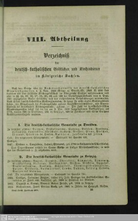 VIII. Abtheilung. Verzeichniß der deutsch-katholischen Geistlichen und Kirchendiener im Königreiche Sachsen