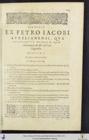 Appendix. Ex Petro Iacobi Aurelianensi, Qua Supplentur Rubricae, Quae videbantur deesse in Praxi Papiensis.