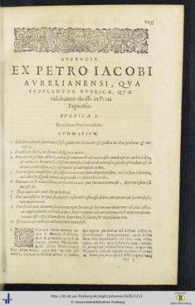 Appendix. Ex Petro Iacobi Aurelianensi, Qua Supplentur Rubricae, Quae videbantur deesse in Praxi Papiensis.