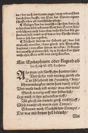 Ein Epitaphium oder klagred ob der Leich D. M. Luthers.