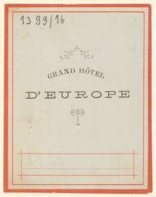 Menükarte : Menü, Grand Hotel d'Europe