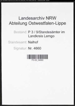 Sterberegister Standesamt Nalhof