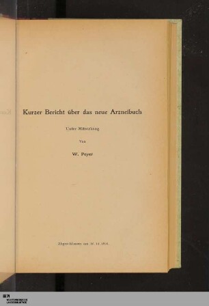 Kurzer Bericht über das neue Arzneibuch
