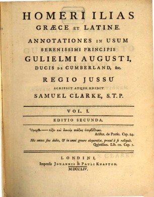 Homeri Ilias : Graece Et Latine. Annotationes ..., 1