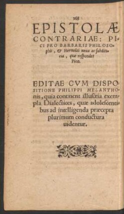 Epistolae Contrariae Pici Pro Barbaris Philosophis, et Hermolai nova ac subditicia, quae respondet Pico.