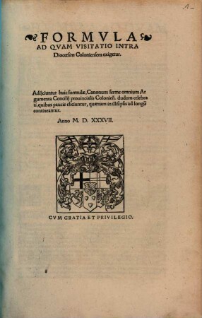 Formvla Ad Qvam Visitatio Intra Diocoesim Coloniensem exigetur