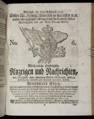 No. 6. Montags, den 10ten Februarii, 1755.