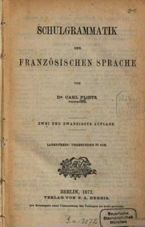 Schulgrammatik der französischen Sprache