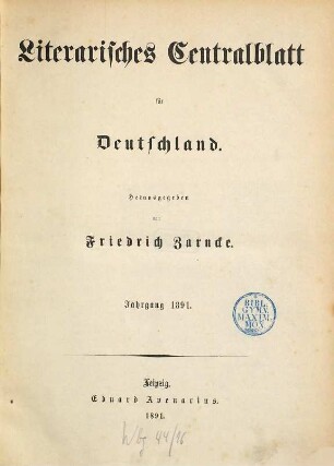 Literarisches Zentralblatt für Deutschland. 1891