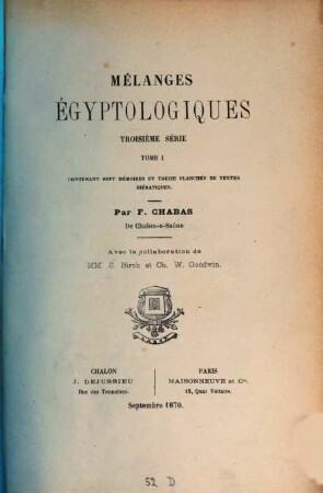 Mélanges Égyptologiques : comprenant onze dissertations sur différents sujets, 3,1
