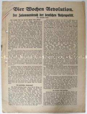 Sonderdruck der "Deutschen Zeitung" über den Zusammenbruch der deutschen Außenpolitik infolge der Revolution