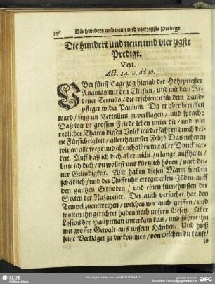 Die hundert und neun und vierzigste Predigt