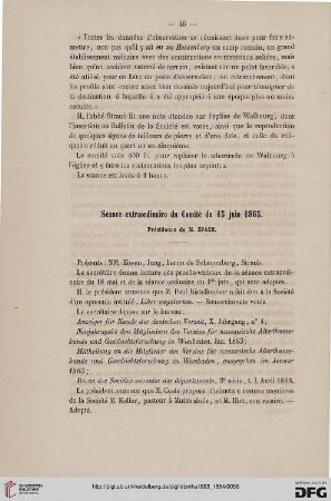 Séance extraordinaire du Comité du 15 juin 1863