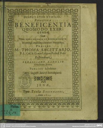 Disputatio ethico politica de beneficentia