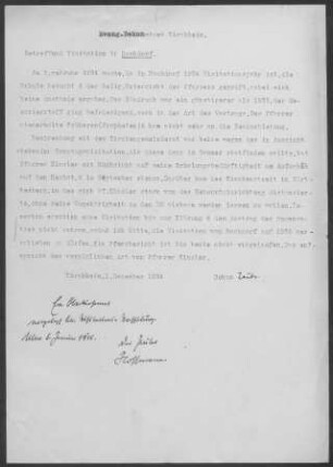Hochdorf (Lkr. Esslingen): Visitationsbericht 1935 mit Pfarrbericht 1934 (Inspektion des Religionsunterrichts 1934)