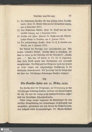 VII. Die Goethe-Feier am 21. März 1932