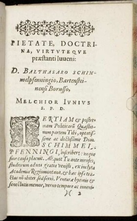 Pietate, Doctrina, Virtute Que præstanti Iuueni: D. Balthasaro Schimmelpfennigo [...]